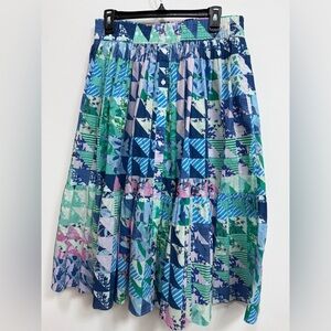 Ophelia & Indigo Blue Patchwork Skirt, Large NWOT